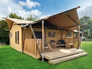Luxury Safari Lodge: exterior with a railed terrace and armchairs