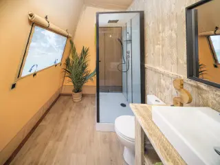 Nature Lodge: bathroom with a shower and a washbasin