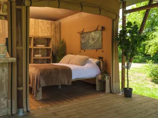 Luxury Suite: bedroom open to the garden